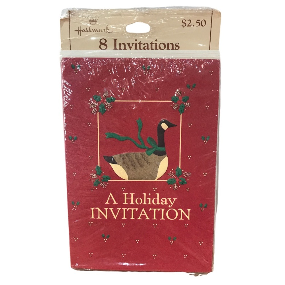 🌻4/$20 Vintage Hallmark Christmas Goose Holiday Invitations Original Packaging